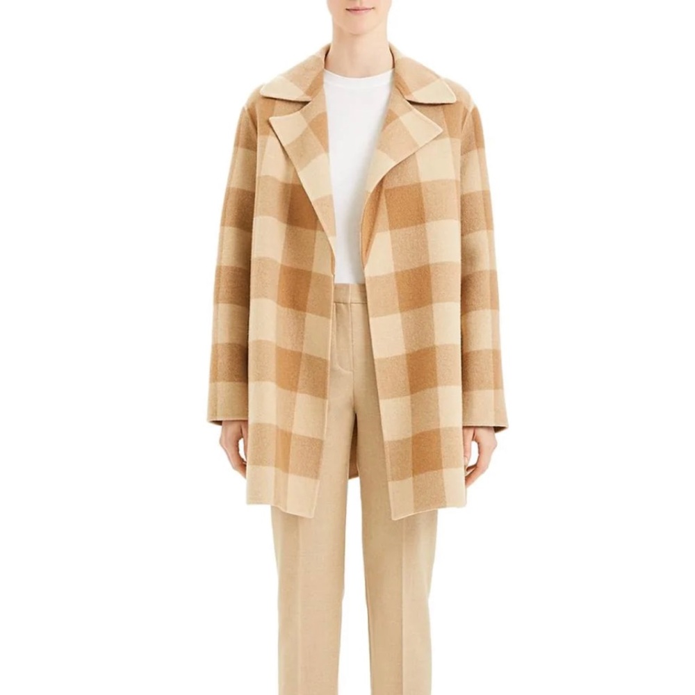 Theory Wool Car Jacket in Beige Checked